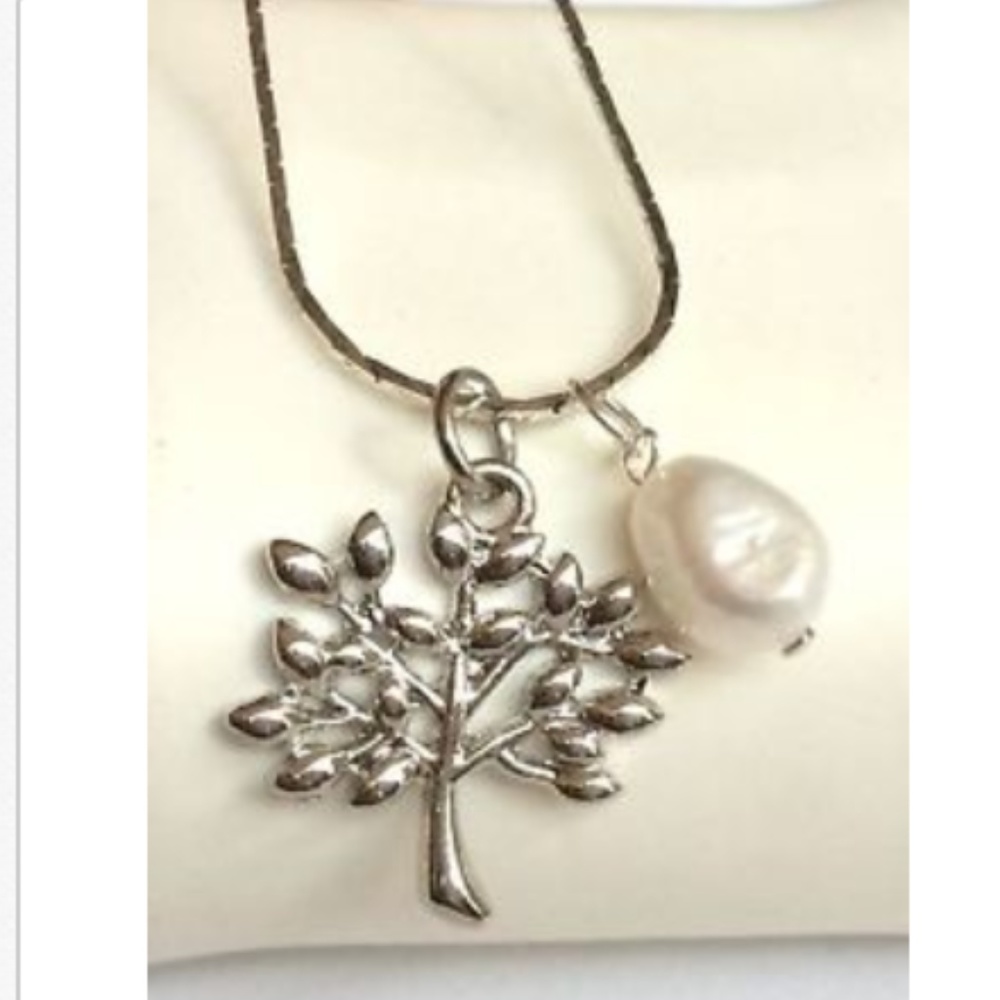 Silver Plated Tree of Life Necklace Celtic 18" Peace White Freshwater Pearl